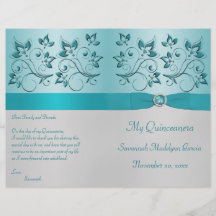 Aguamarina y programa floral de Quinceanera de la  Tarjetones