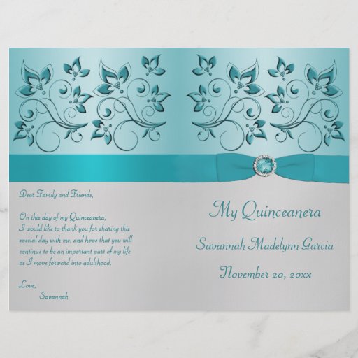 Aguamarina y programa floral de Quinceanera de la  Tarjetones