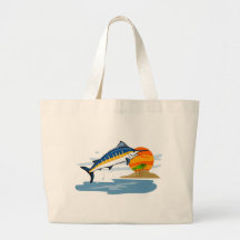 aguja azul que salta con la isla y el sol bolsa lienzo
