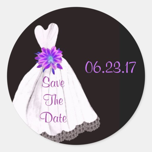 Ahorre la fecha - vestido de boda con el ramo PÚRP Pegatina