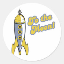 al cohete de espacio retro de la luna pegatinas redondas