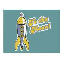 al cohete de espacio retro de la luna tarjeta postal