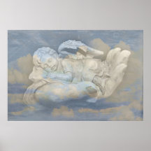 Alas del ángel del bebé que duermen en la mano de  poster