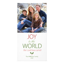 Alegría al navidad religioso del acebo del mundo tarjeta fotografica personalizada