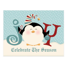 Alegría del pingüino del navidad postal
