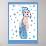 Aleta azul con el poster de los copos de nieve