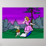 Alicia y conejo en bosque del país de las maravill posters