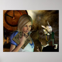 Alicia y la impresión blanca del conejo posters
