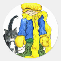 Aliste para ir exterior - niña y su gato etiqueta redonda
