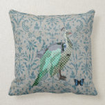 Almohada de Mojo del damasco del pavo real y de la