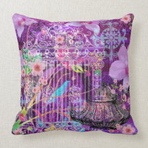 Almohada de tiro grande, violeta, jaula de pájaros