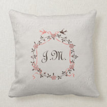Almohada del vintage del monograma de los pájaros  almohadas
