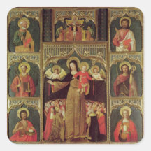 Altarpiece de la Virgen del rosario, c.1500 Pegatinas Cuadradases Personalizadas