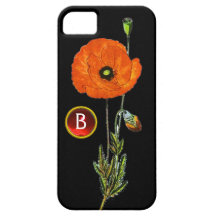 AMAPOLA ROJA EN MONOGRAMA DE RUBÍES NEGRO DE LA PI iPhone 5 FUNDAS
