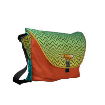 Amarillo anaranjado y modelo de zigzag personaliza bolsas de mensajería
