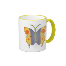 Amarillo de la mariposa taza de café