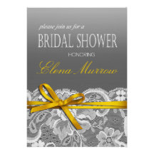 Amarillo gris de la ducha nupcial de la cinta y de invitaciones personalizada