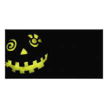 Amarillo loco de la cara de la calabaza de la lint tarjetas fotograficas 