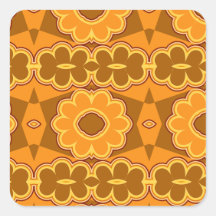 amarillo retro del marrón del flower power del vin calcomanías cuadradas personalizadas