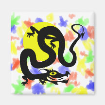 Amarillo sun.png de la serpiente del dragón iman de frigorífico
