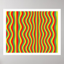 Amarillo verde rojo de las rayas del arte que fluy poster