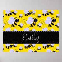 Amarillo y negro manosee la abeja posters