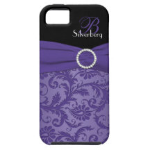 Ambiente púrpura y negro del monograma del damasco iPhone 5 Case-Mate fundas