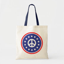América roja, signo de la paz blanco, azul bolsa lienzo