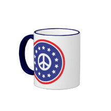 América roja, signo de la paz blanco, azul tazas de café