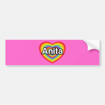 Amo a Anita, corazón del arco iris Etiqueta De Parachoque