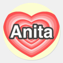 Amo a Anita. Te amo Anita. Corazón Etiqueta