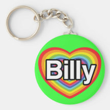 Amo a Billy: corazón del arco iris Llavero Personalizado