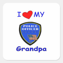 Amo a mi abuelo de la policía calcomanía cuadradase