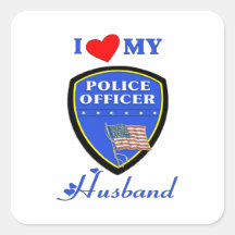 Amo a mi marido de la policía calcomanías cuadradass