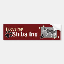 Amo a mi pegatina para el parachoques de Shiba Inu Pegatina De Parachoque