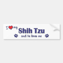 Amo a mi Shih Tzu (el perro masculino) Etiqueta De Parachoque