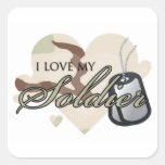 Amo a mi soldado calcomanía cuadrada personalizada