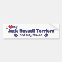 Amo a mis terrieres de Jack Russell (los perros mú Etiqueta De Parachoque