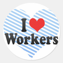 Amo a trabajadores etiqueta redonda