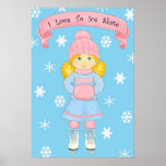 Amo al poster/a la impresión del patín de hielo