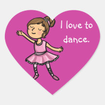 Amo bailar al bailarín de ballet del dibujo animad calcomanías corazones