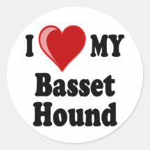 Amo (corazón) mi perro de Basset Hound Etiqueta Redonda
