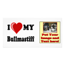 Amo (corazón) mi perro de Bullmastiff Tarjetas Fotográficas Personalizadas