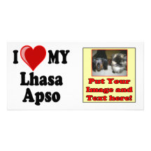 Amo (corazón) mi perro de Lasa Apso Tarjetas Fotográficas Personalizadas