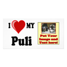 Amo (corazón) mi perro de Puli Tarjeta Fotográfica Personalizada