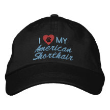 Amo (corazón) mi Shorthair americano Pawprint Gorras De Beisbol Bordadas