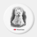 Amo (corazón) Westies: Dibujo de lápiz Imanes