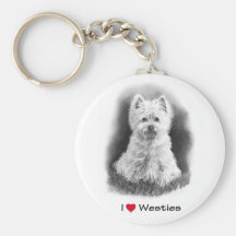 Amo (corazón) Westies: Dibujo de lápiz Llavero Personalizado