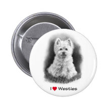 Amo (corazón) Westies: Dibujo de lápiz Pins