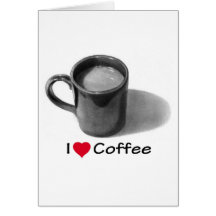 Amo el café (del corazón): Dibujo de lápiz: Taza Tarjeta